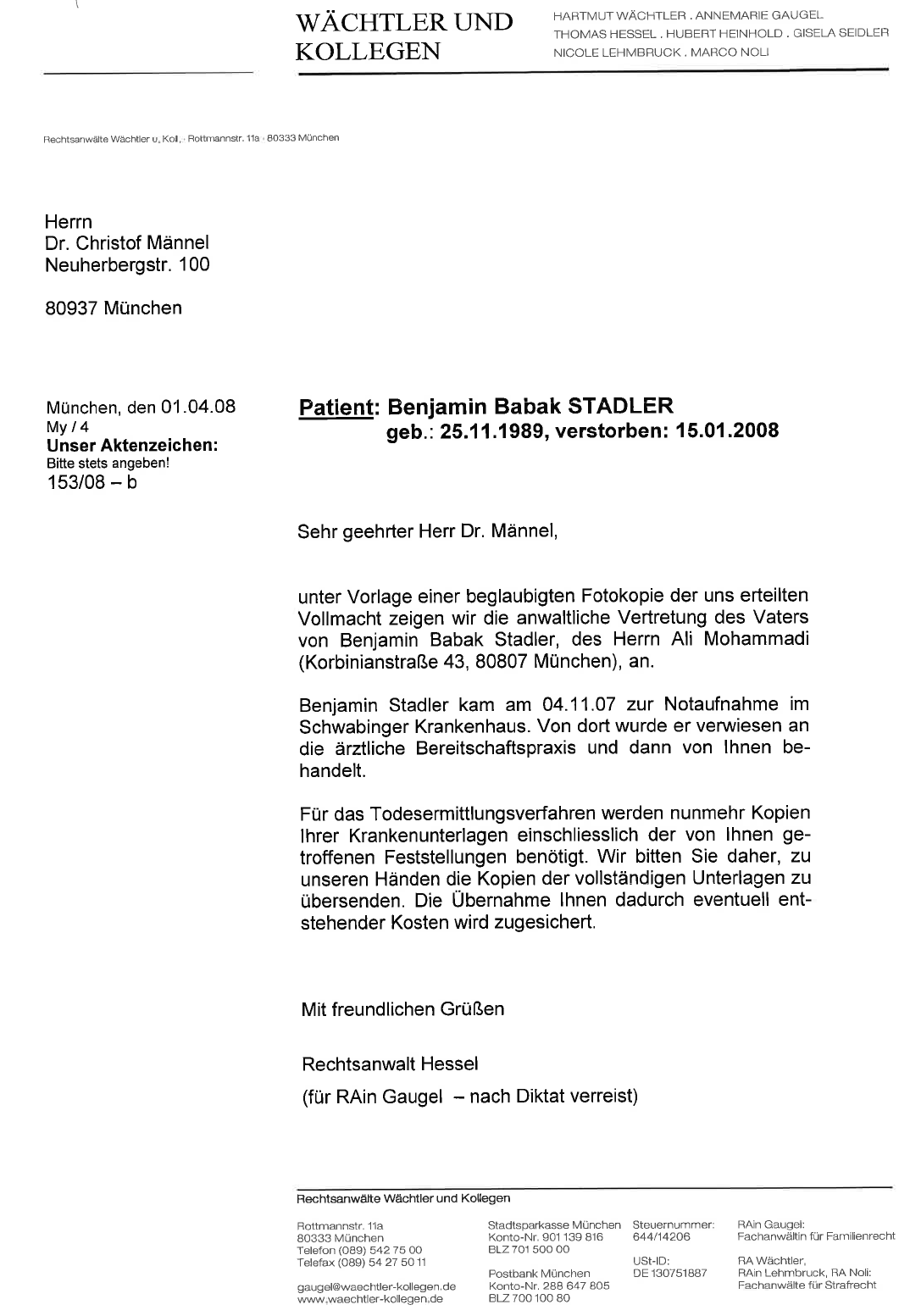 Brief vom Rechtsanwalt