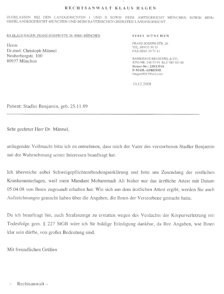 Brief vom Rechtsanwalt