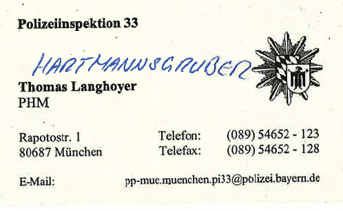 Polizei Visitenkarte